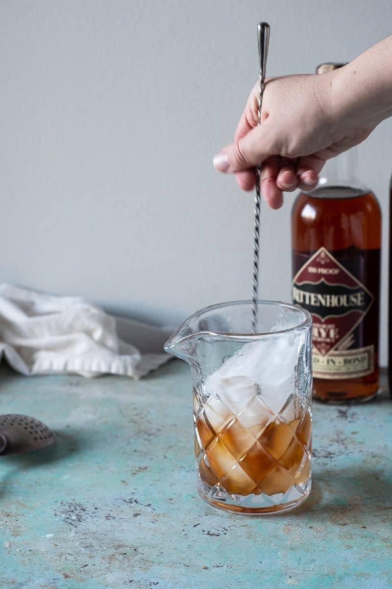 Stirring a Manhattan in a mixing glass