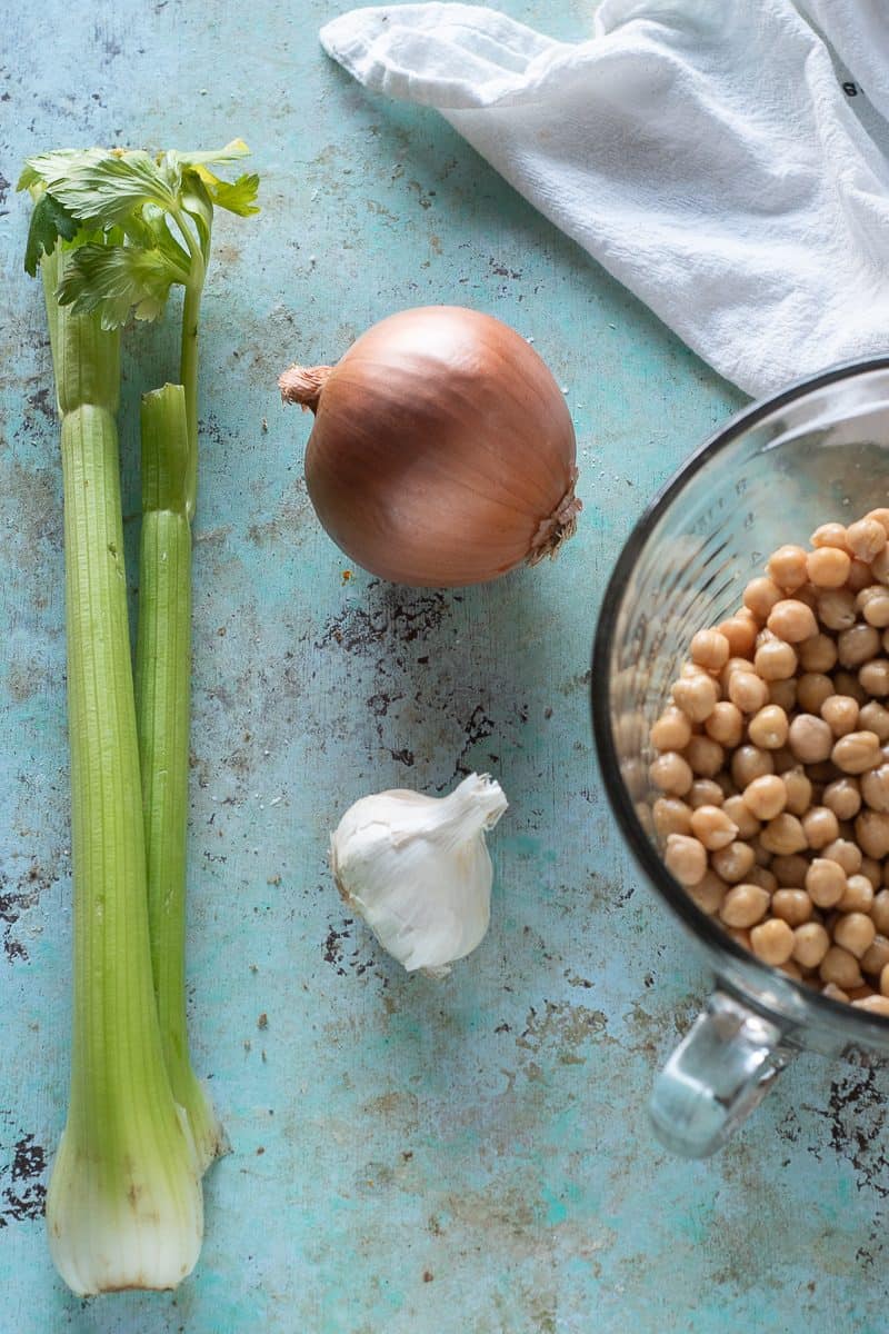 Celery, onion, garlic, chickpeas