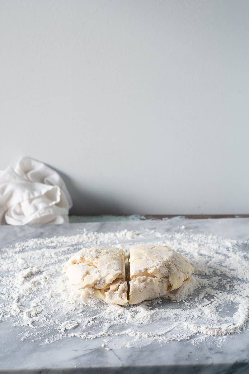 Pie crust dough divided in half