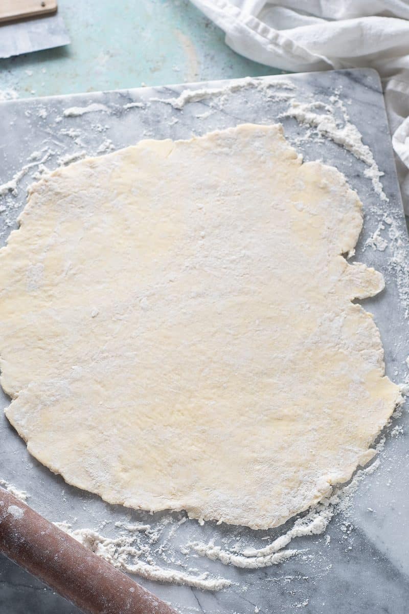 Pie crust dough rolled out in a circle