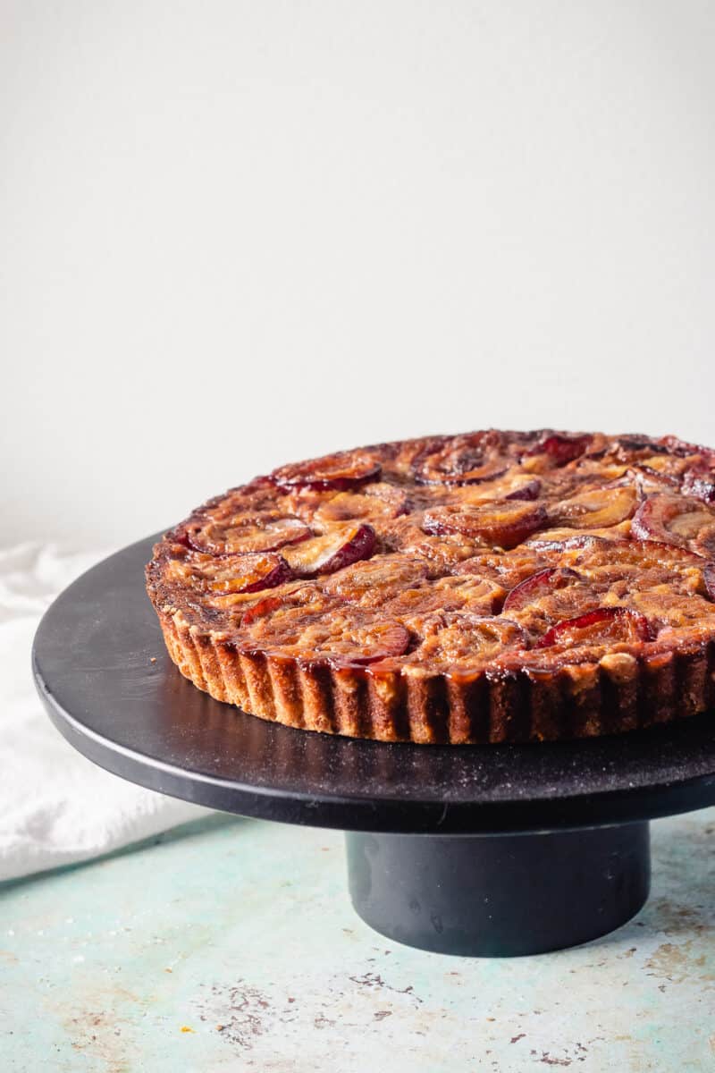 Plum custard tart, unsliced