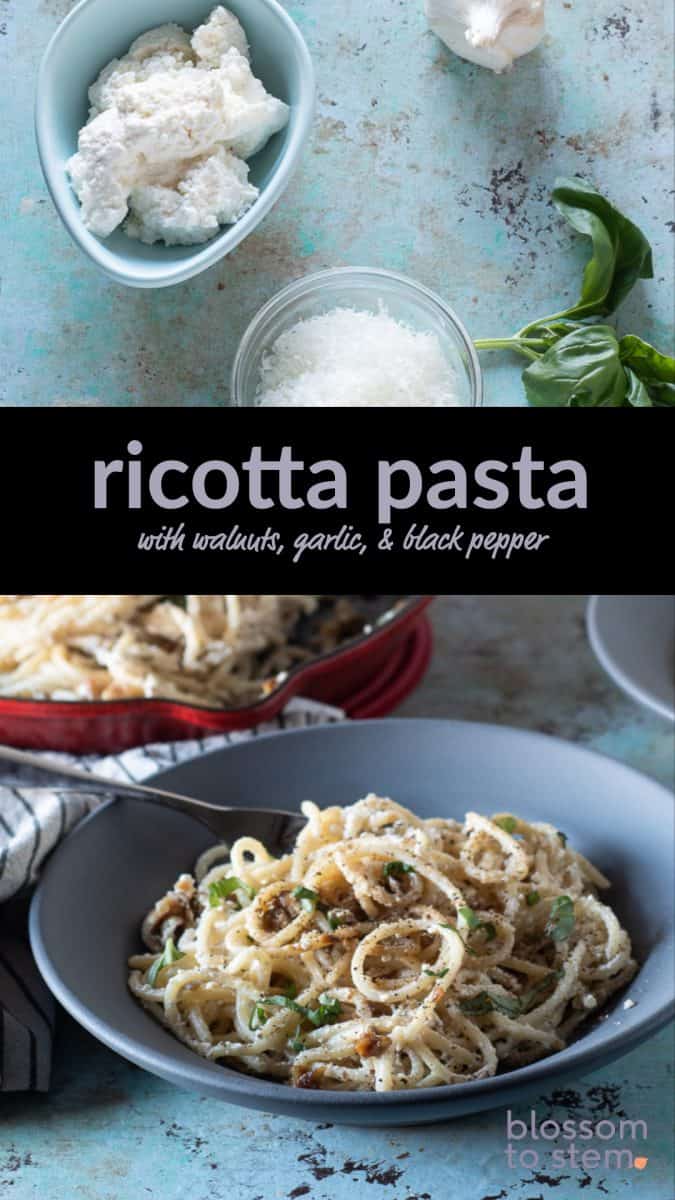 Ricotta Pasta with walnuts, garlic, and black pepper