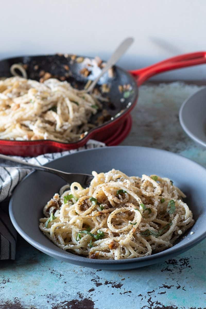 Ricotta Pasta with walnuts, garlic, and black pepper