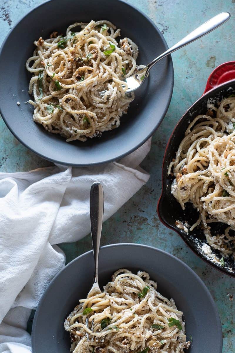 Ricotta Pasta with walnuts, garlic, and black pepper