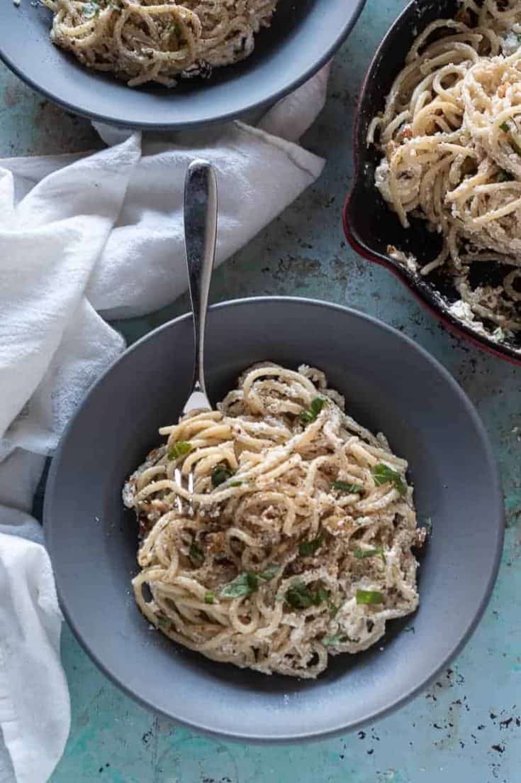 Ricotta Pasta with Walnuts, Garlic, and Black Pepper