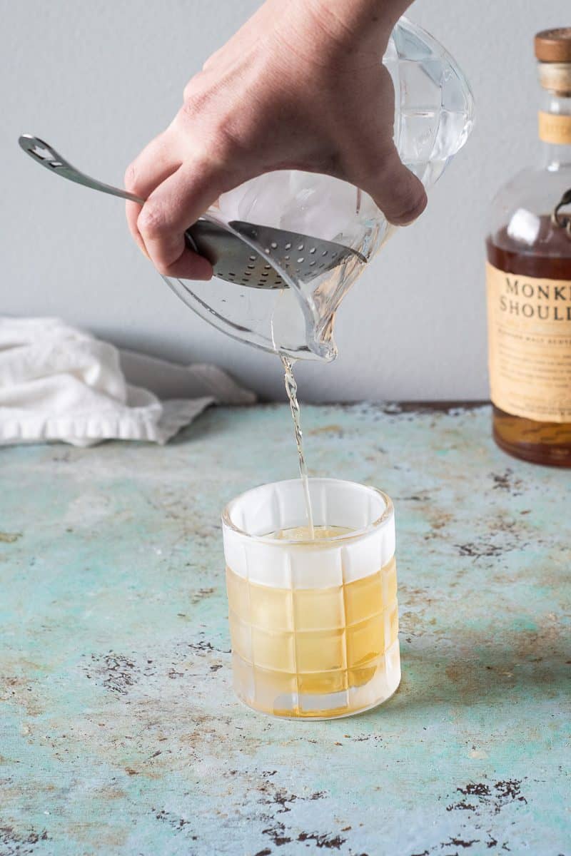 Straining a Rusty Nail into a rocks glass