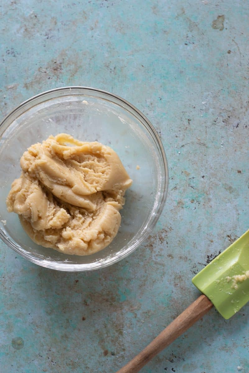 Shortbread crust dough after stirring