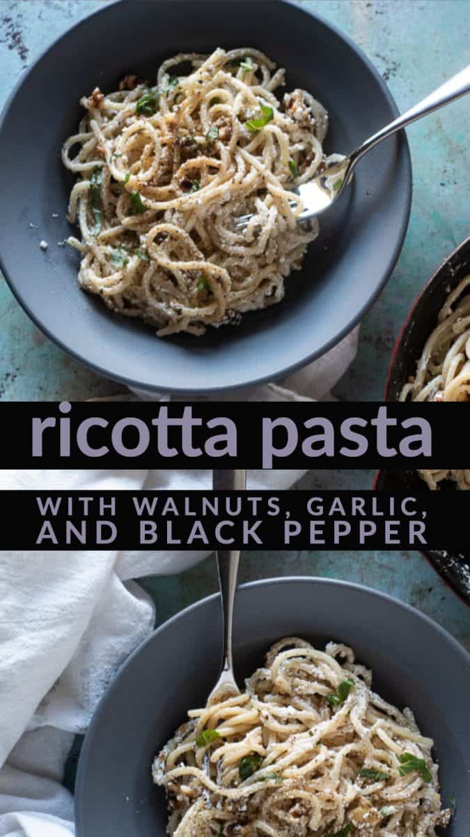 Ricotta Pasta with Walnuts, Garlic, and Black Pepper