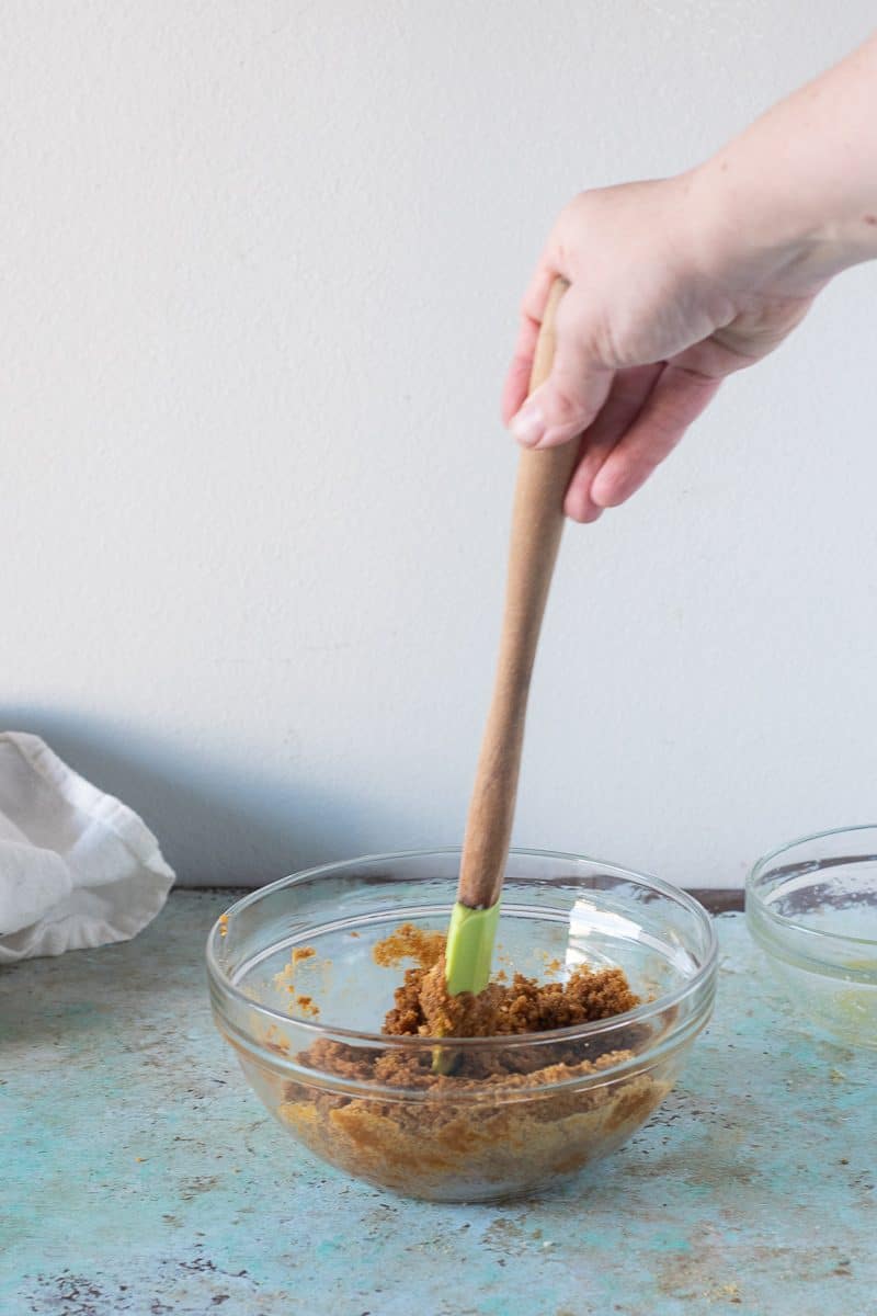 Stirring the gingersnap tart crust dough