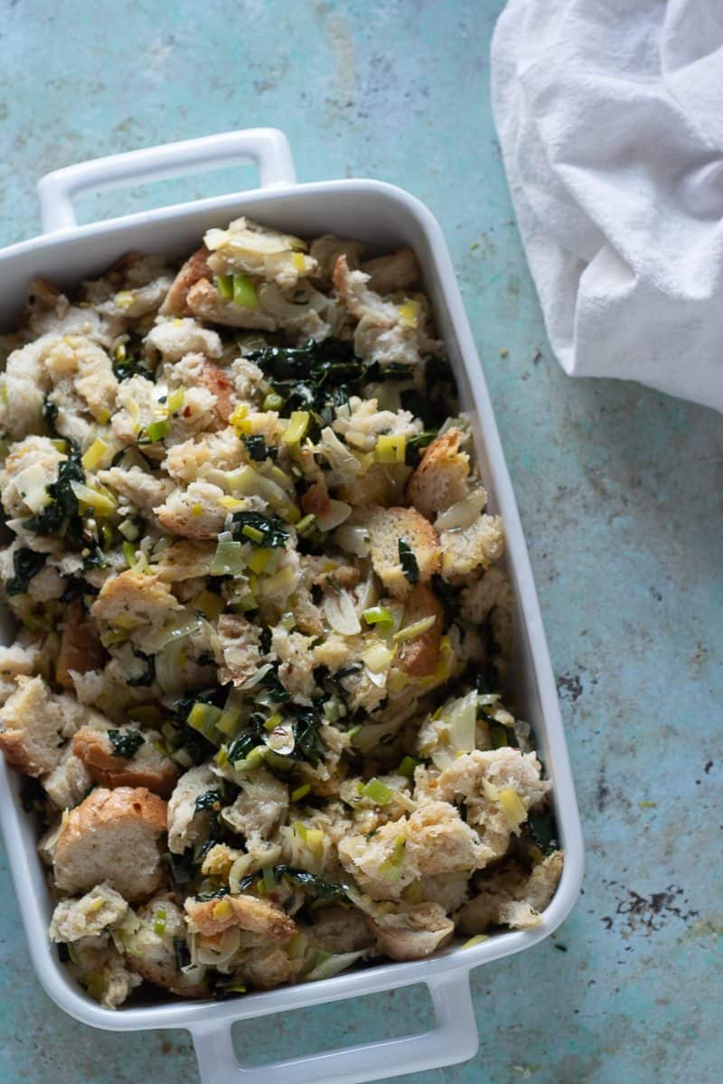 Fennel and kale stuffing before going into the oven
