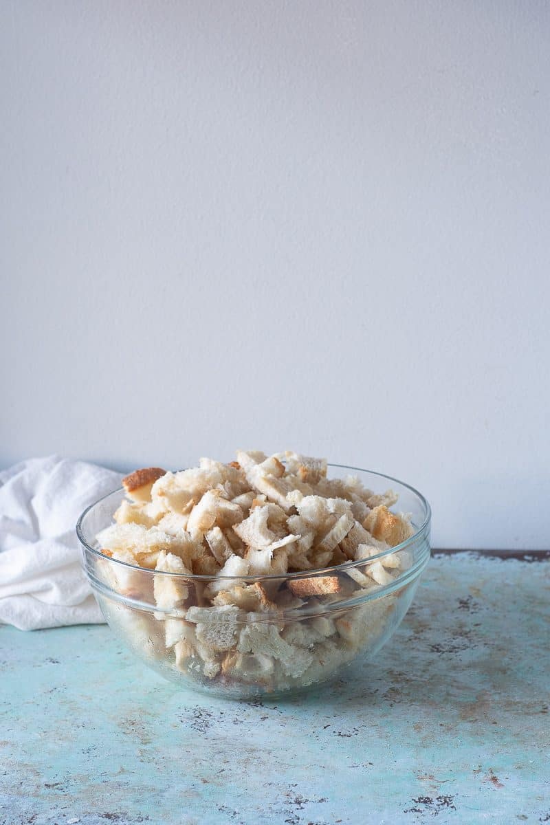 Toasted bread pieces in a bowl