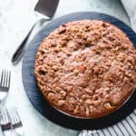 Pumpkin coffee cake overhead on a slate cake plate