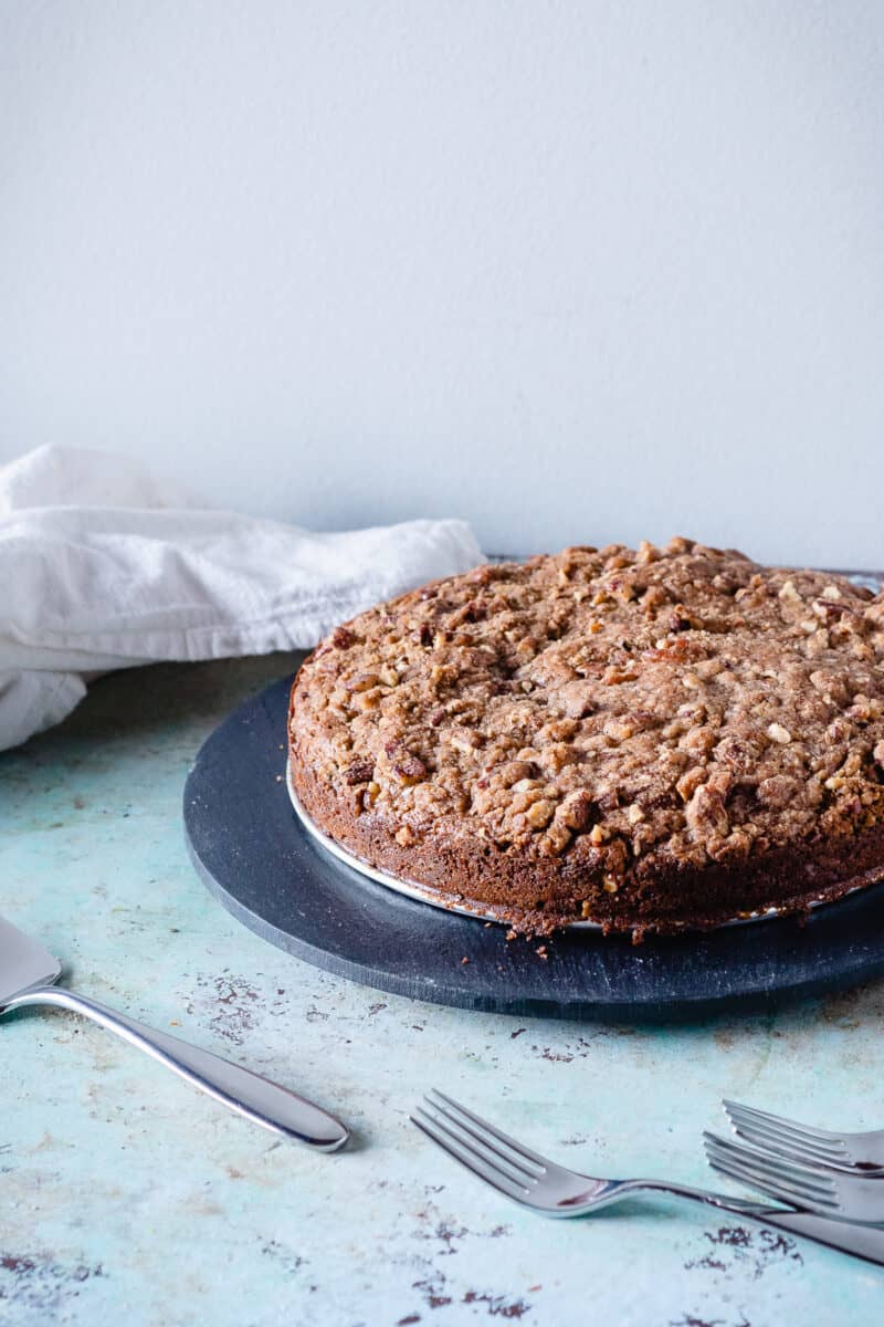 Pumpkin Coffee Cake on a slate platter