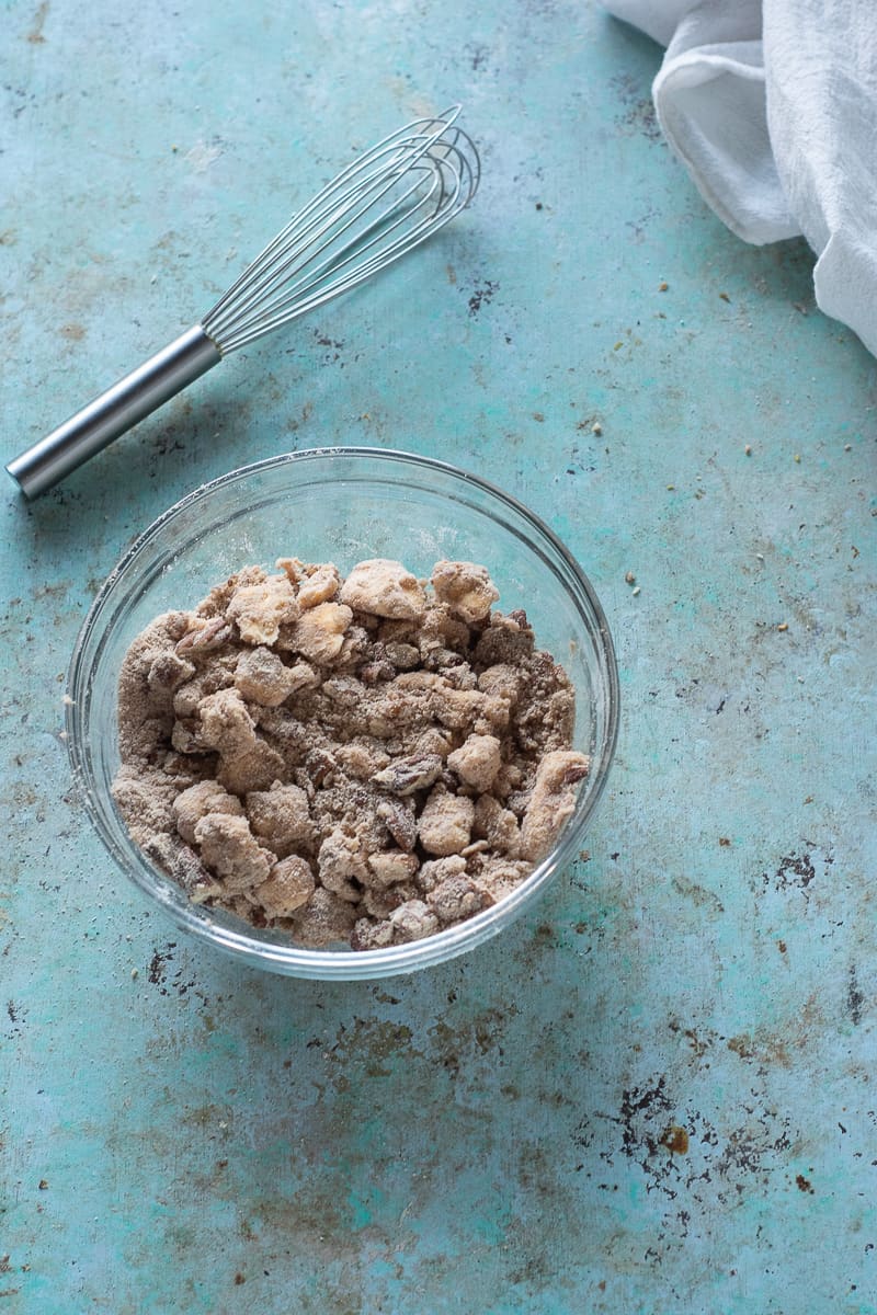 Cinnamon brown sugar pecan streusel in a bowl