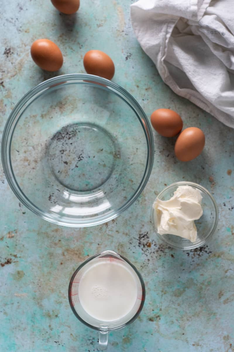 Eggs, creme fraiche, and whole milk