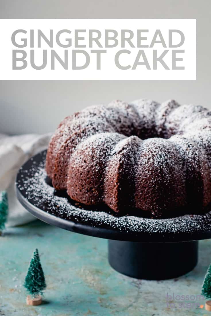 Gingerbread Bundt Cake on a black cakestand