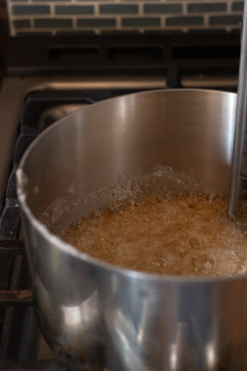 Bubbling sugar in a saucepan