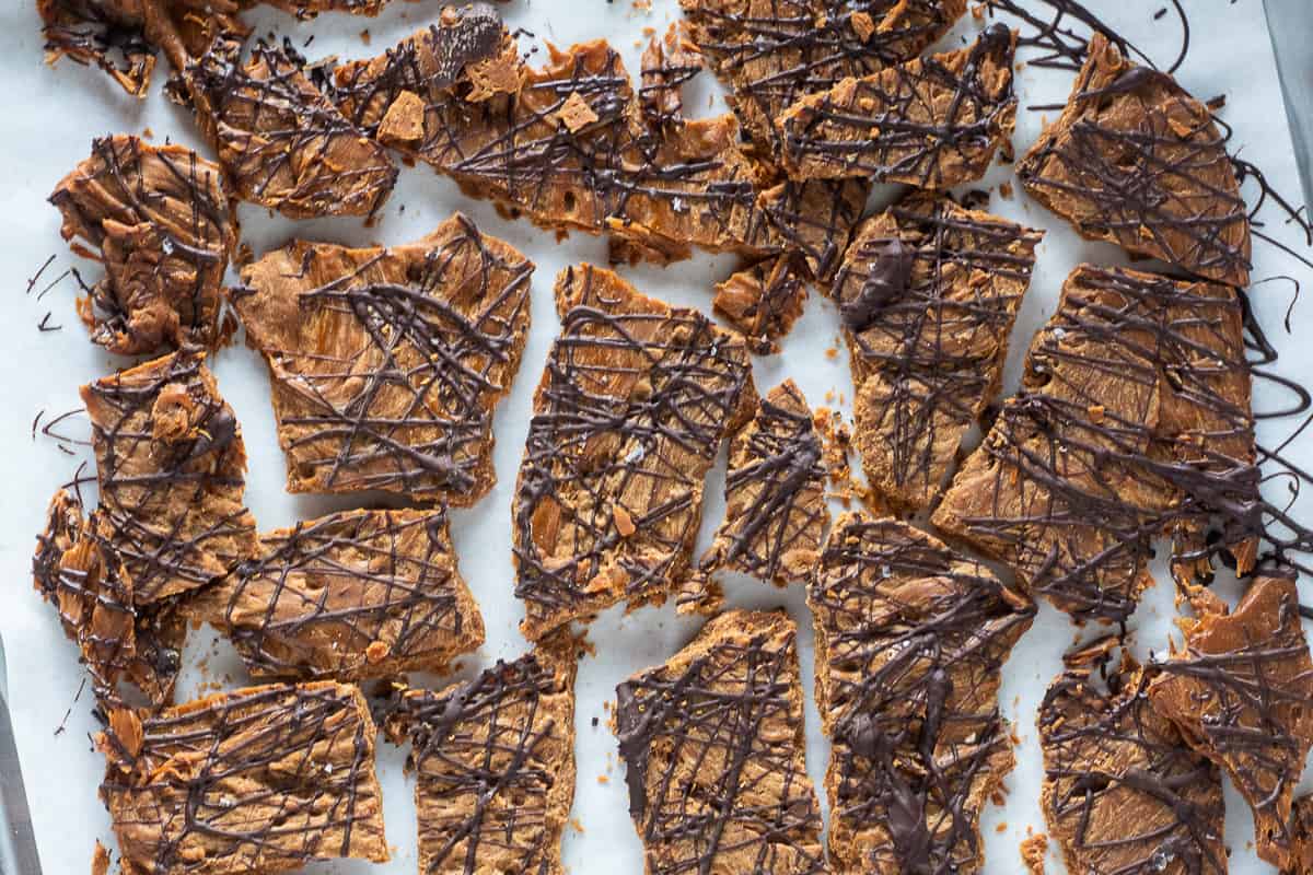 Peanut Butter Brittle with Chocolate Drizzle