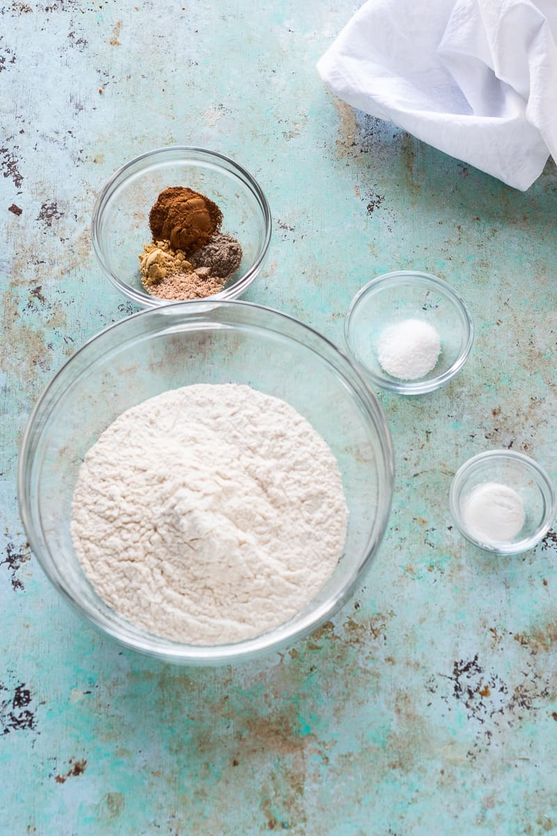 Spices, baking powder, salt, and flour