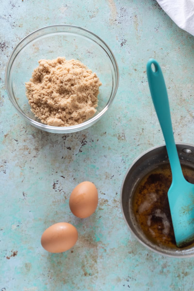 Brown sugar, melted butter, eggs