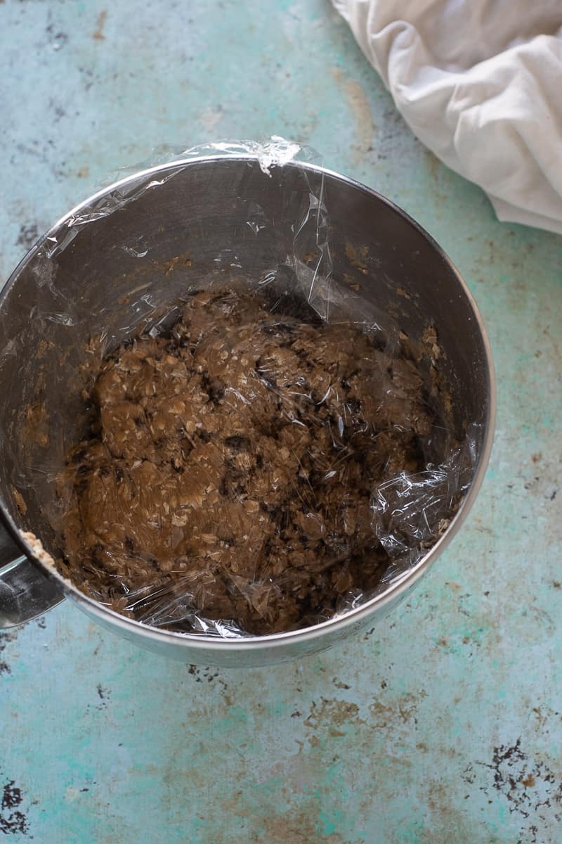 Oatmeal Raisin Cookie Dough in a Mixing Bowl