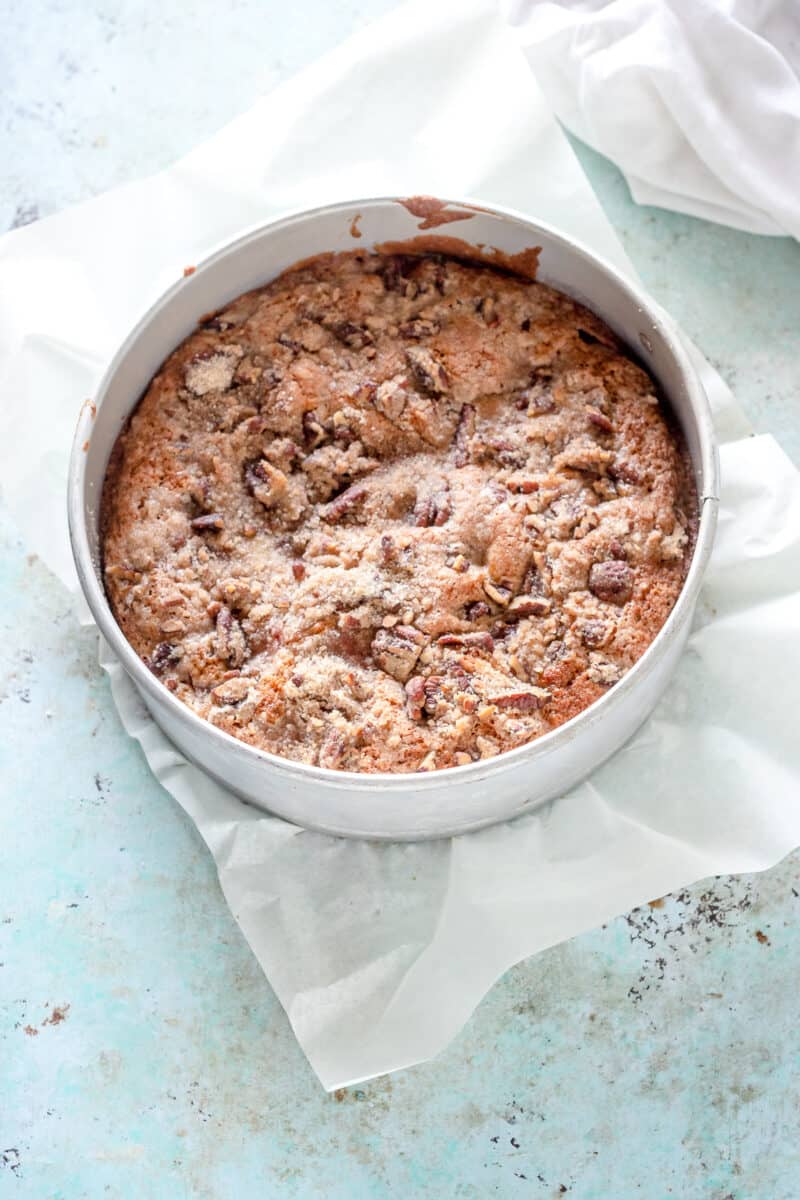 Strawberry Rhubarb Buckle in a springform pan