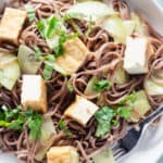 A plate of sesame-lime soba noodles up close