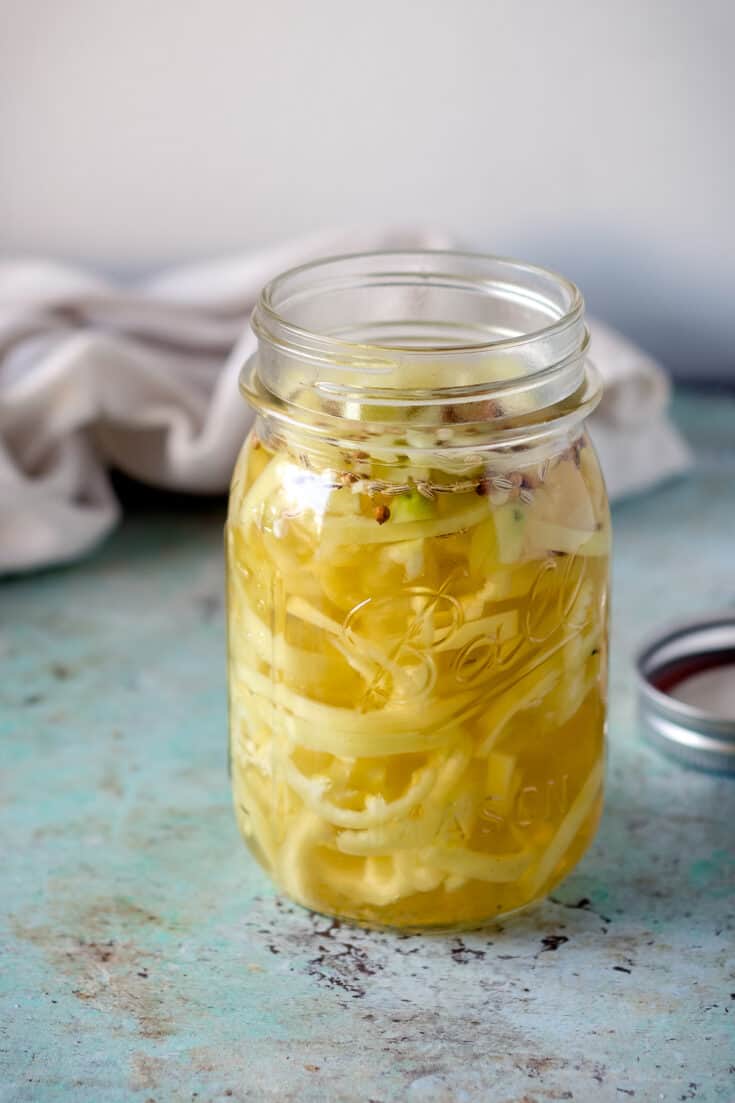 Quick Pickled Banana Peppers in a mason jar