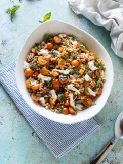 Corn and Tomato Farro Salad with Fresh Mozzarella