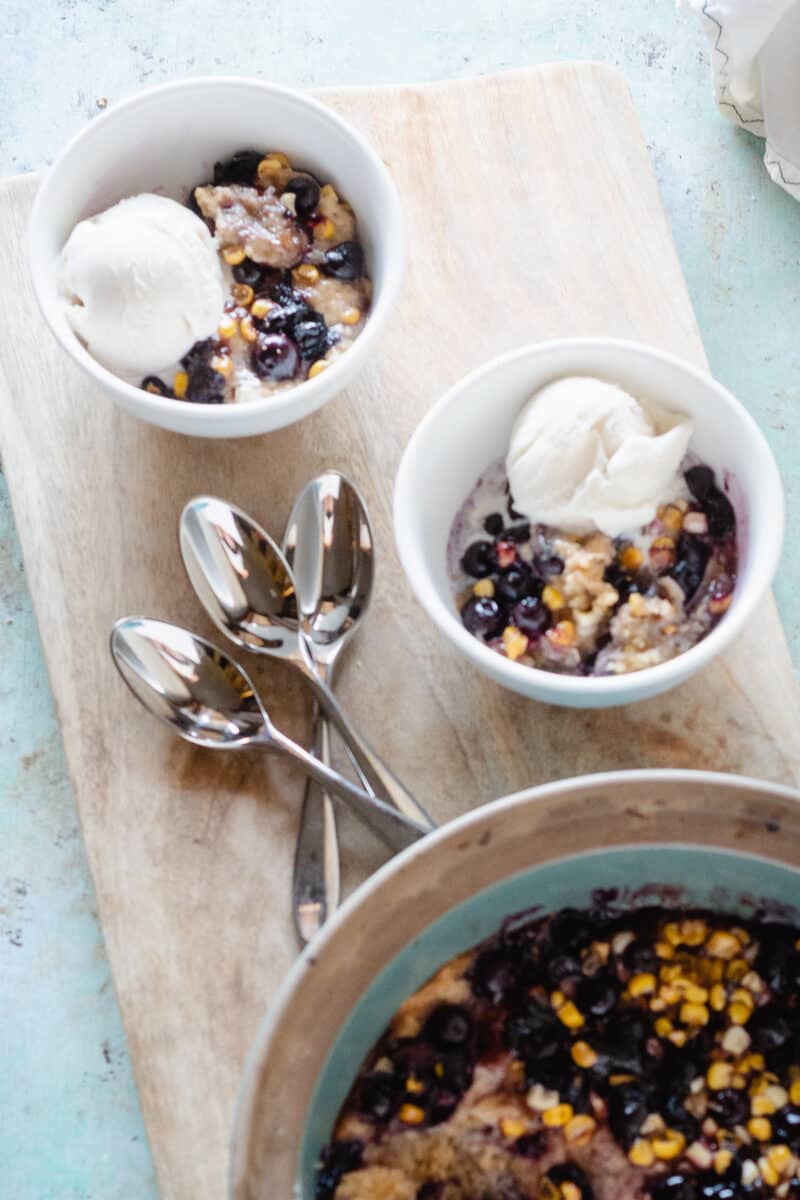 Sweet Corn & Blueberry Spoon Cake