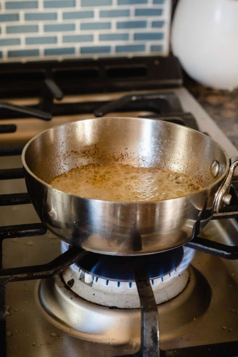 Butter that has melted and browned in a saucepan