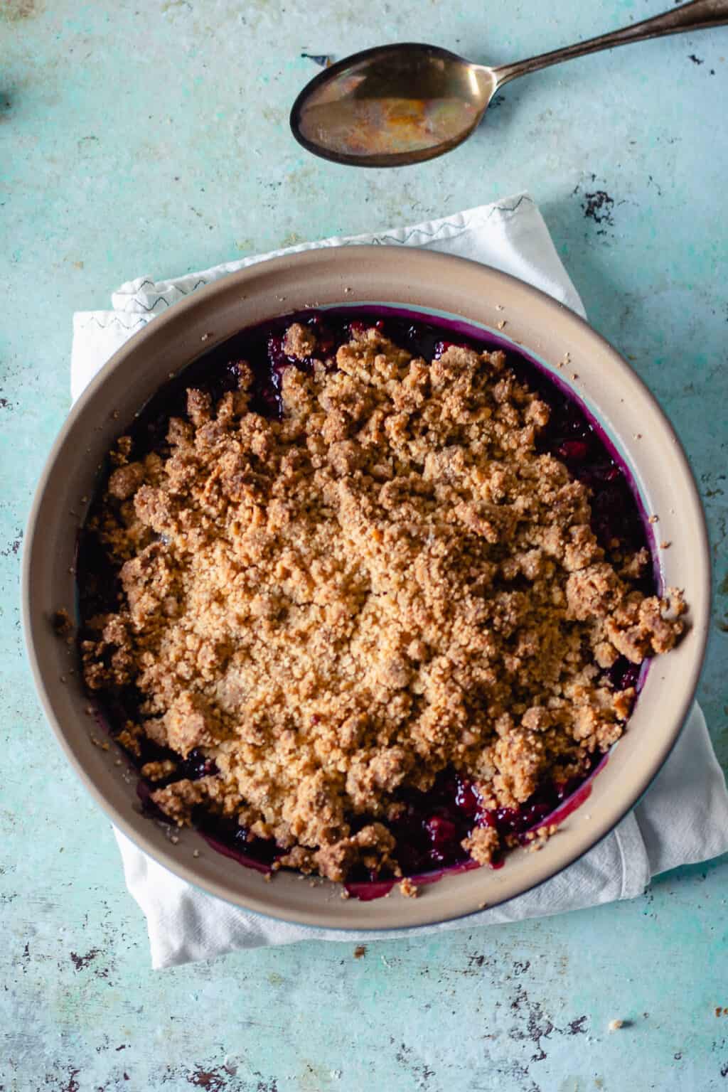 Raspberry Plum Crisp with Walnuts and Cardamom Blossom to Stem