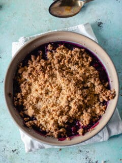 Raspberry Plum Crisp overhead shot