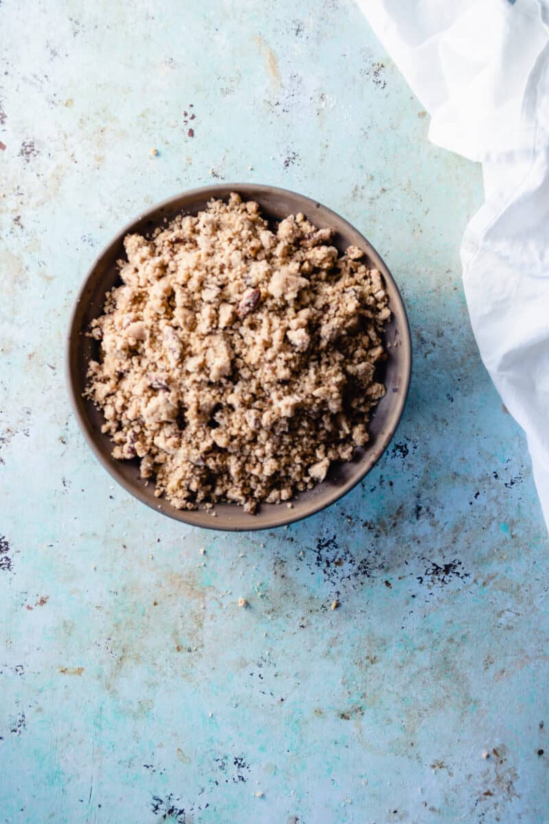 Apple crisp, assembled and waiting to go into the oven
