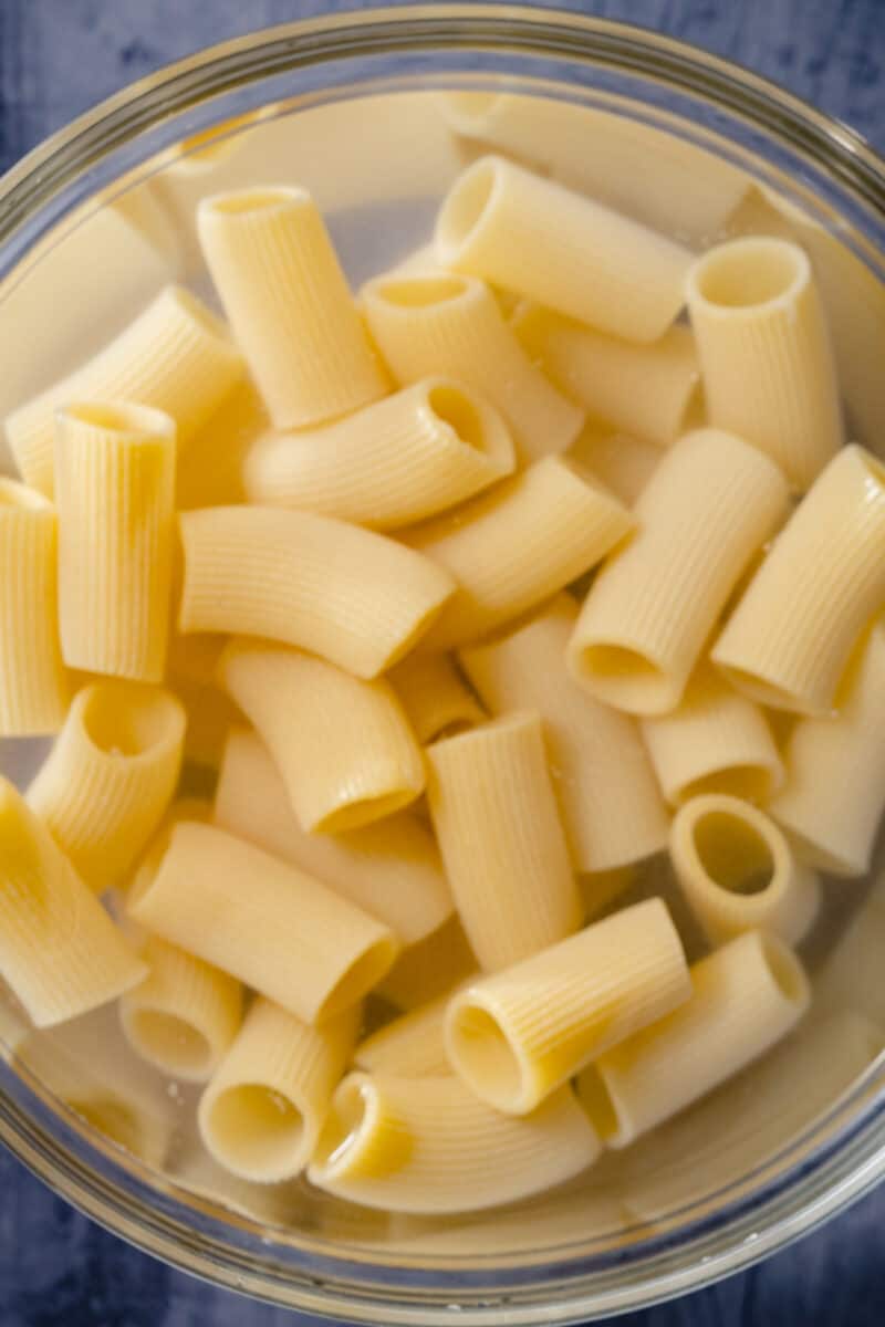 Rigatoni soaking in water