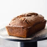 Pumpkin Bread on a black cake stand