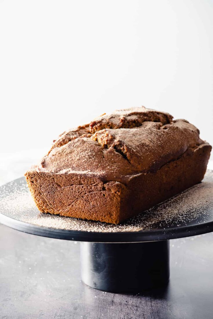 Pumpkin Bread on a black cake stand