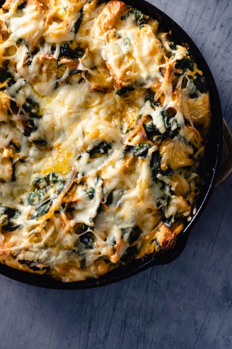 Chard and gruyere strata, close up