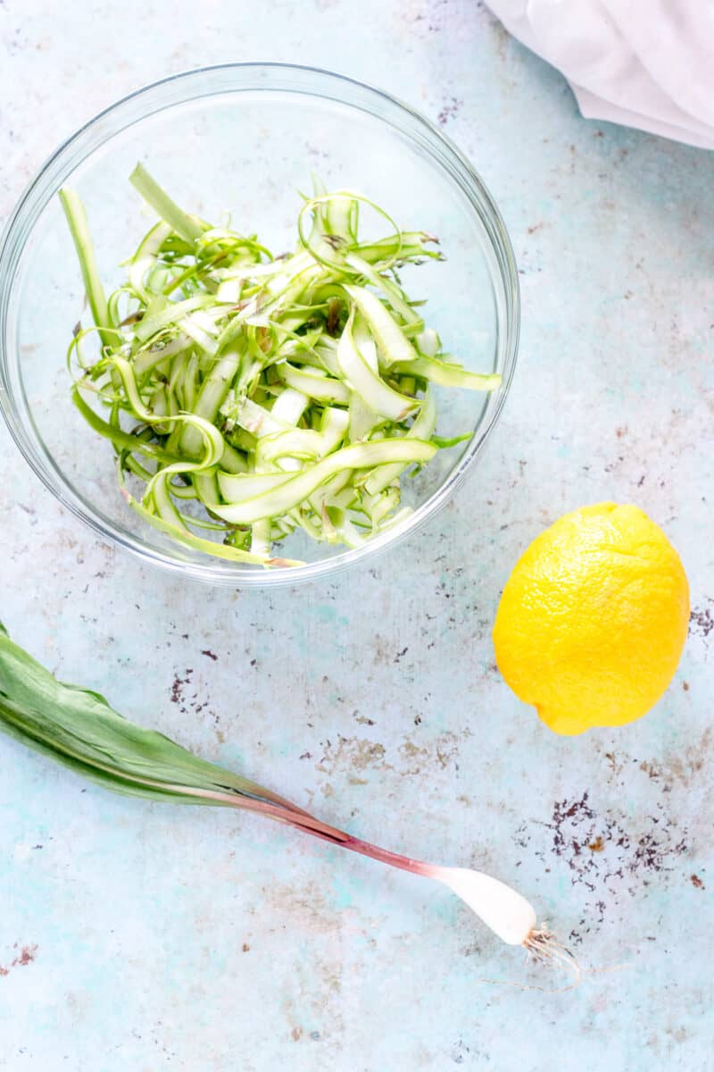 Shaved asparagus, lemon, and spring onion