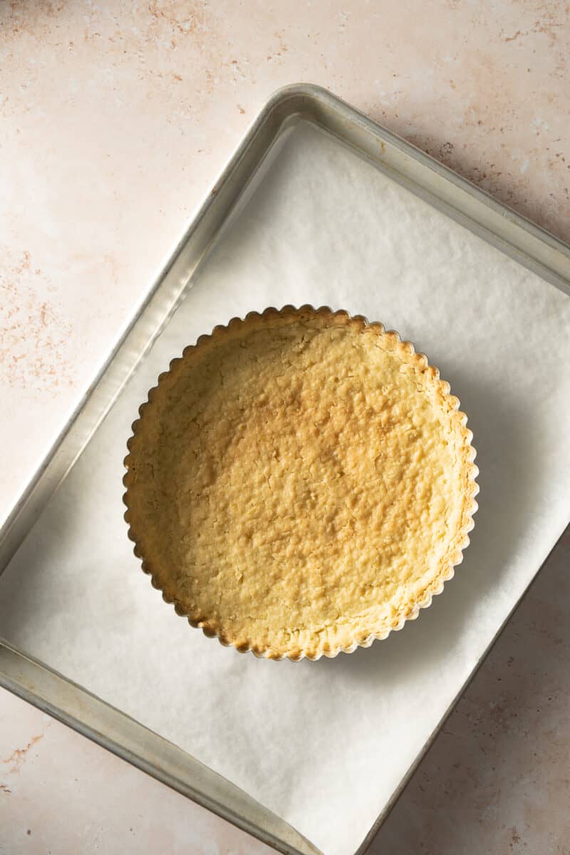 Lime shortbread tart crust after baking