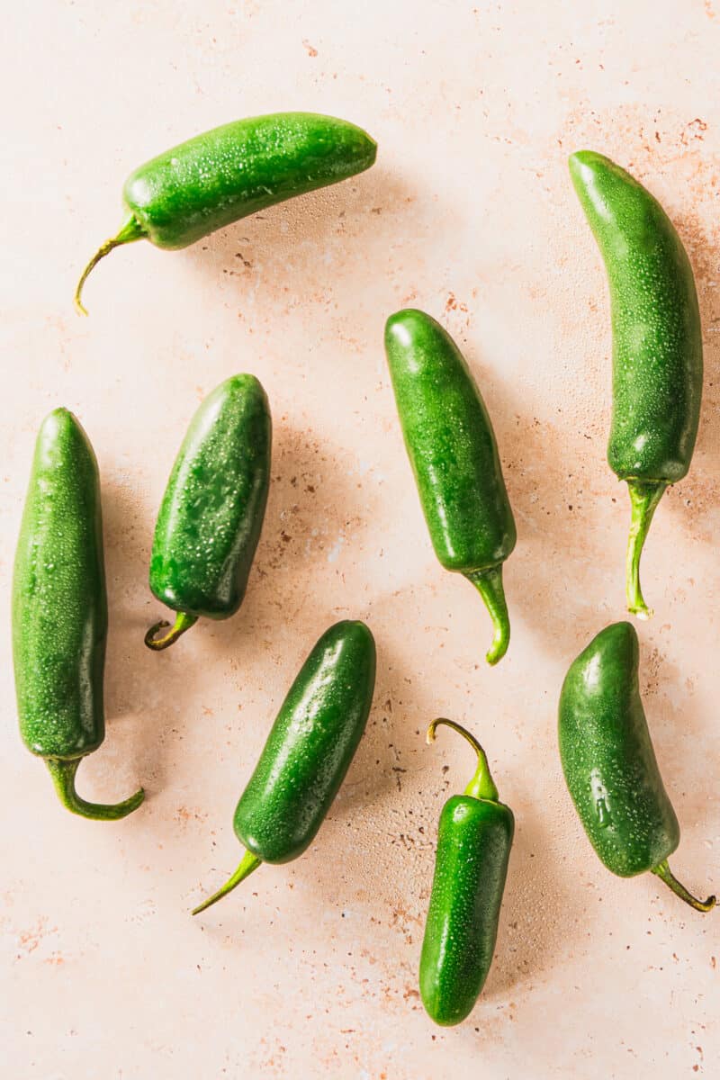 Jalapeño peppers on a counter