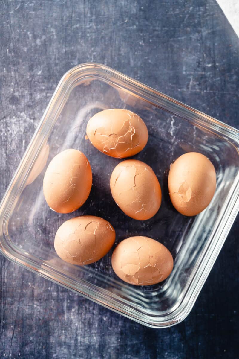 Hard boiled eggs with cracked shells