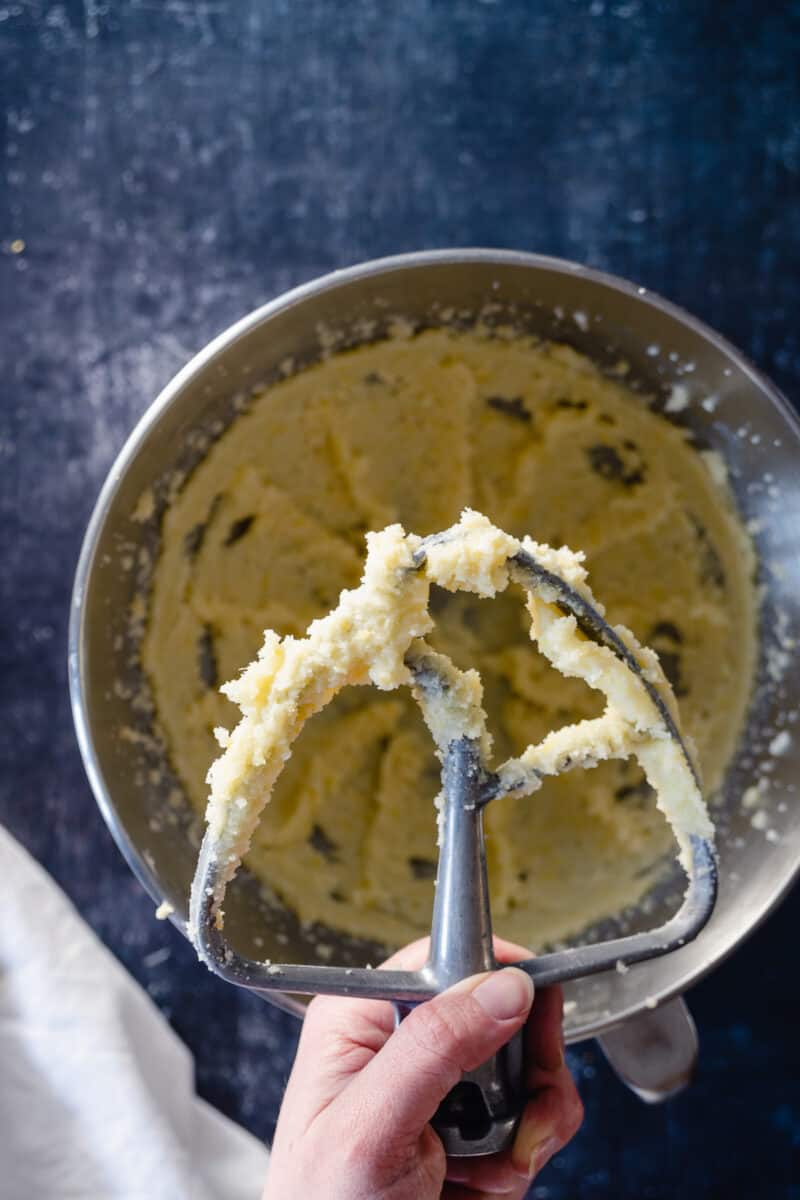 A paddle with butter and sugar creamed together