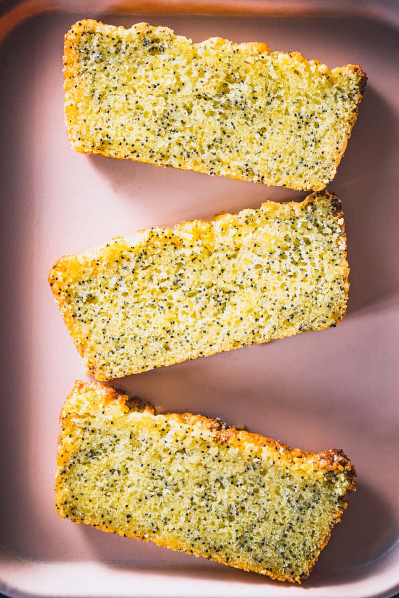 Three Slices of Lemon Poppy Seed Loaf Cake