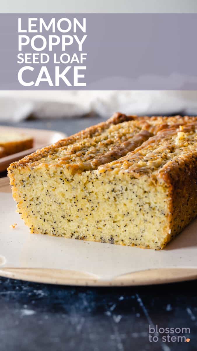 Lemon Poppy Seed Loaf cake, sliced to expose crumb